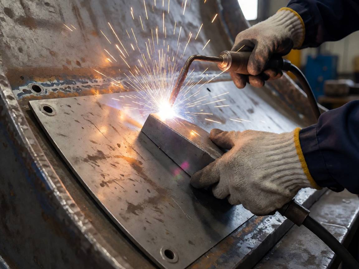 Welding chocky bars onto a curved bucket surface