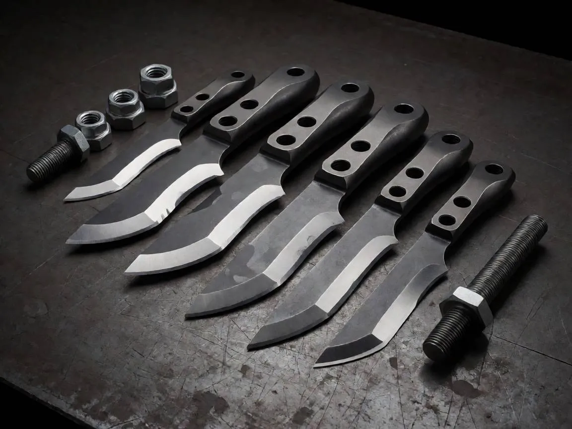 Forged Denis Cimaf mulcher knives and carbide hammers with mounting hardware