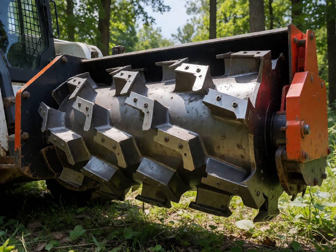 Mulcher rotor drum fitted with bolt-on forged knives