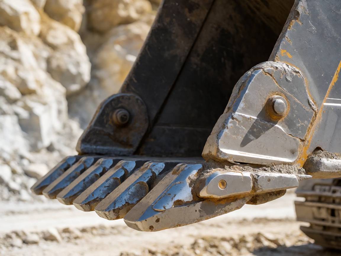 Mining excavator bucket protected with welded chocky bars and wear bars