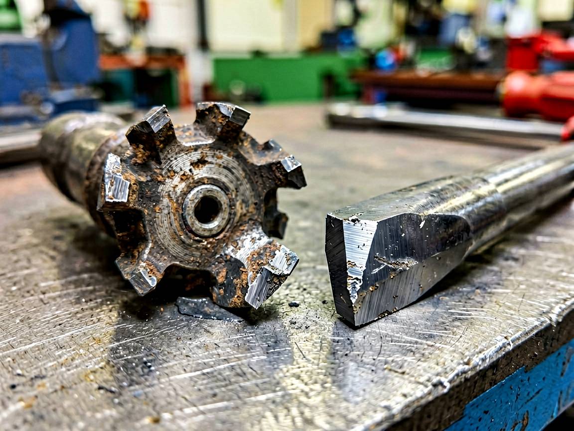 Worn stump grinder tooth next to a new carbide tooth