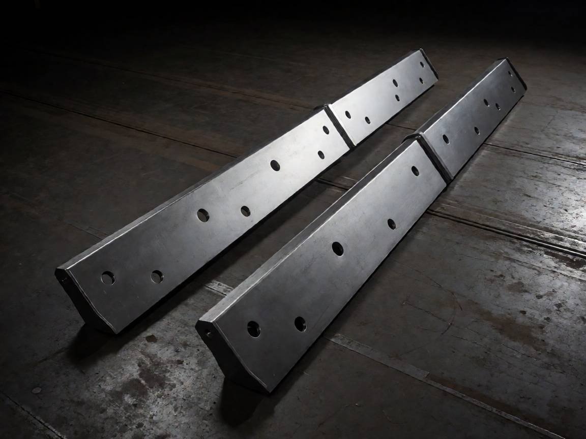 Heavy snow plow cutting edges: long hardened steel blades with pre-drilled bolt holes